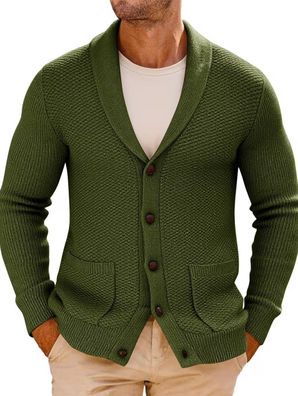 NWT Runcati Army Green Shawl Collar Cardigan Sweater 46